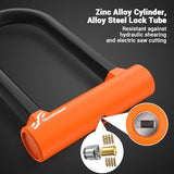 Sportneer Bike U Lock - Heavy Duty Anti Theft Bike Lock with 5ft Security Steel Cable - 17mm Shackle Bicycle U-Locks with Keys & Sturdy Mounting Bracket for Road, Mountain, Electric Bike - Orange