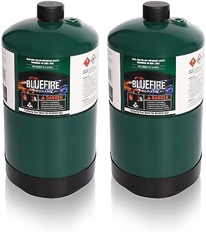 BLUEFIRE(2) 16.4 oz 1Lb Propane tank Replacement Fuel Camping Gas Cylinder Pack of 2 All Purpose Portable Canister mini Propane Gas Tank for Camping Stove Outdoor Backpack Burner Heater Cooking Torch