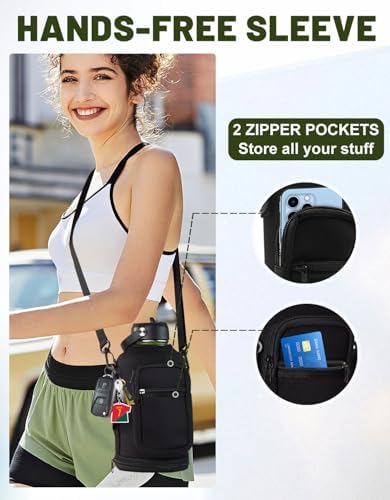 Insulated Water Bottle 64oz - w/Paracord Handle, Straw & Spout Lids, Carrier Bag, Half Gallon Sport Stainless Steel Water Flask Jug, Thermo Mug Double-wall Vacuum Water Bottle