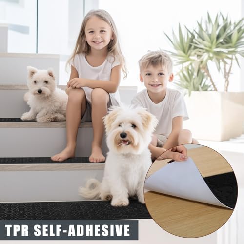 15Pcs Stair Treads for Wooden Steps With Self Adhesive, 8"x30" Non Slip Stair Runners-Peel & Stick Indoor Stair Carpet Runner, Resistant Runner for Kids, Elders and Pets, Black