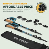 KINGGEAR TPC 100% Carbon Fiber Hiking Poles, Telescopic Retractable Nordic Trekking Poles, Ultra Lightweight Nordic Walking Stick, Metal Flip Locks, Cork and Extended EVA Handle