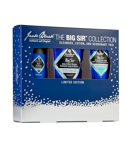 Jack Black Big Sir Body Collection Set for Men – Marine Accord & Amber – Dual-Purpose Mens Body Wash, Pit Boss Mens Deodorant, Mens Body Lotion, Mens Grooming Kit