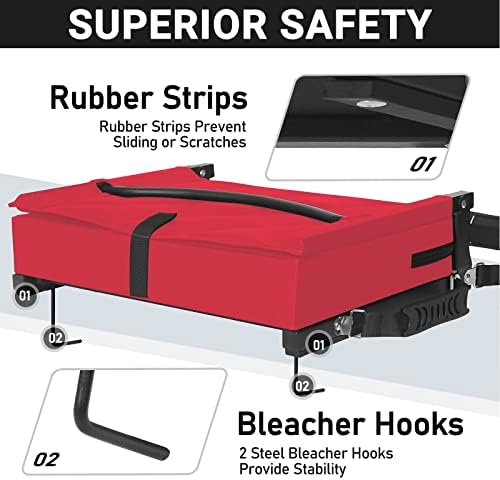 Sheenive Red Stadium Seats for Bleachers with Back Support, Padded Soft Comfy Backs and Cushion, Extremely Large and Portable