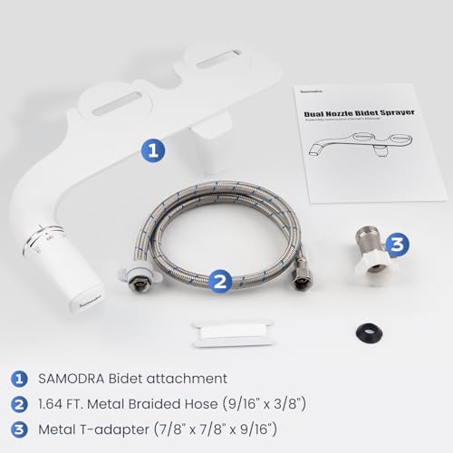 SAMODRA Ultra-Slim Bidet Attachment for Toilet - Dual Nozzle (Frontal & Rear Wash) Hygienic Bidets for Existing Toilets - Adjustable Water Pressure Fresh Water Toilet Bidet - Easy to Install