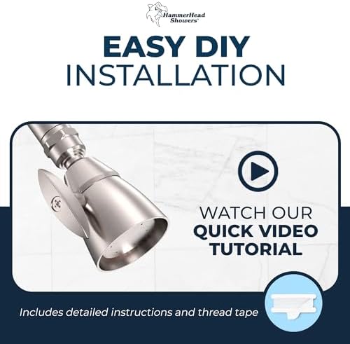 HammerHead Showers® ALL METAL 2 Inch High Pressure Shower Heads - BRUSHED NICKEL – 2.5 GPM Shower Heads High Pressure - High Flow Shower Head with ADJUSTABLE SPRAY PATTERN - Fixed Shower Head