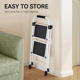 KINGRACK 2 Step Ladder, Folding Step Stool with Anti-Slip and Wide Pedal, Lightweight Stepladder with Handrails, Portable for Kitchen, Household, 330LBS, White