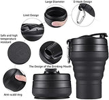 Collapsible Cup for Traveling, 20 OZ 600ml Large Silicone Folding Camping Mug, Leak Proof BPA Free Portable Reusable Bottle for Coffee, Tea, Water, Camping, Hiking, Outdoor (Black)