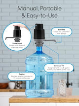 Brio-PU100 Universal Manual Drinking Water Pump - Fits Most 5-6 Gallon Water Bottles Including Glass (Grey/Black)