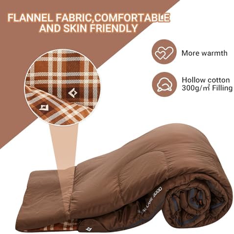 KingCamp Double Sleeping Bag for Adults, Queen Size 2 Person XXL Flannel Sleeping Bag, Waterproof Lightweight Flannel Quilt with 2 Pillows, Perfect for Couples Family Camping Hiking