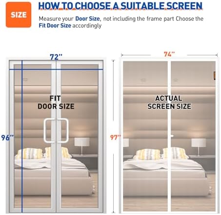 MAGZO Magnetic Screen Door Fit Door Size 72 x 96 Inch, Screen Size 74" x 97" Polyester Sturdy Mesh with Heavy Duty Full Frame Hook & Loop-White