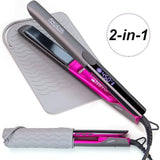 ANGENIL Pro Titanium Flat Iron Hair Straightener and Curler 2 in 1, Dual Voltage - Hair Straightening Ceramic Flat Iron 1-inch with Anti-Scald Heat Resistant Silicone Mat Facial Cleansing Brushes, Lcd