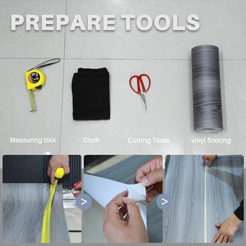 Wood Grain Peel and Stick Floor Tiles – 11.8” Width, Full Roll Length of 394" – Versatile Design for Any Space, Grey Self Adhesive Vinyl Flooring, Waterproof and Non-Slip Features