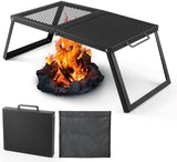 Odoland Folding Campfire Grill, Heavy Duty Steel Mesh Grate with Folding Legs and Storage Bag, Portable Camping Grates, Over Fire Pit Grill Rack for Outdoor Cooking and Bonfire
