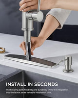 FORIOUS Kitchen Faucets with Soap Dispenser and Pull Down Sprayer, Brushed Nickel, High Arc Single Handle Classic 3 Modes Stainless Steel Faucet for Kitchen Sink Farmhouse RV Bar Laundry Camper