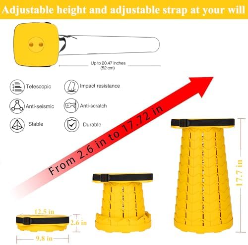 Fishboy Upgraded Collapsible Stool, 400lbs Max Weight, Lightweight But Sturdy, Portable Retractable Folding Telescoping Foldable Camping Stool for Adults Outdoor Fishing Hiking Gardening Travel BBQ