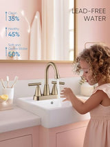 Cobbe Brushed Gold Bathroom Faucets, 4-Inch Bathroom Sink Faucet, 2 Handle Sink Faucet with Pop Up Drain and Water Supply Lines, Gold