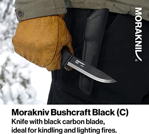 Morakniv Carbon Steel Fixed-Blade Bushcraft Knife with Sheath, Black, 4.3 Inch