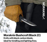 Morakniv Carbon Steel Fixed-Blade Bushcraft Knife with Sheath, Black, 4.3 Inch