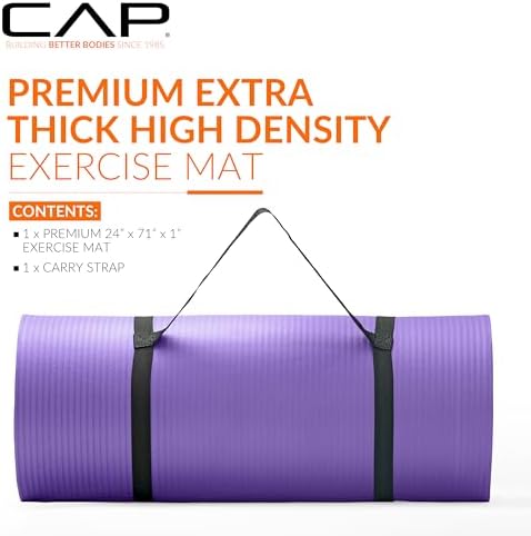 CAP Barbell 1-Inch High Density Exercise Yoga Mat with Strap | Multiple Colors
