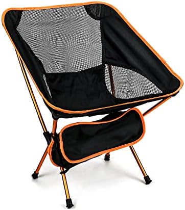 QWORK Ultralight Portable Camping Chair with Triangular Stability – Aluminum Alloy Frame, Ripstop Polyester Seat, Plastic Joints, 330 lbs Capacity - for Fishing, Camping, Hiking and Backpacking Orange