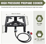Bestfire High Pressure Propane Burner, 120000 BTU Single Propane Stove with 4.1ft 0-20Psi Adjustable Hose with Regulator, 16" Square Steel Cooktop for Camping