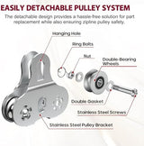 Zipline Pulley, 304 Stainless Steel Tandem Speed Double Pulley for 1/4 5/16 3/8 Cable Backyard Zipline, Hauling, Rigging and Commercial Purposes