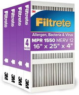 Filtrete 16x25x4 AC Furnace Air Filter, MPR 1550, MERV 12, Fits Lennox & Honeywell, CERTIFIED Asthma & Allergy Friendly, Electrostatic Air Cleaning Filter, 4-Pack (actual size 15.88 x 24.56 x 4.31)