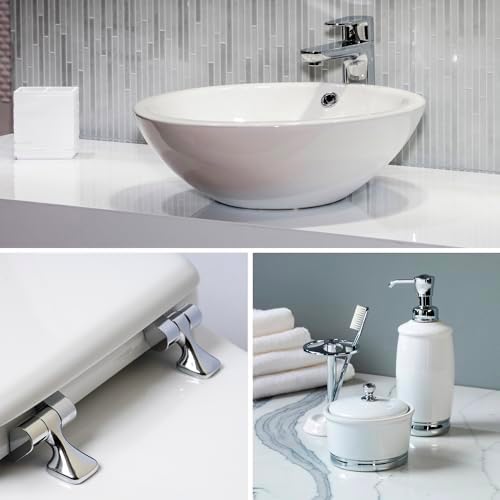 MAYFAIR 1844CP 000 Toilet Seat with Chrome Hinges will Never Come Loose, ELONGATE , White