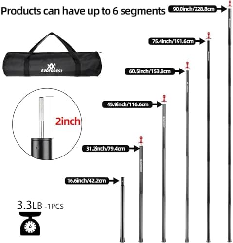 Tent Poles for Tarp, AVOFOREST Camping Tent Tarps Poles Adjustable Camping Accessories 90in Heavy Duty Poles Thicker Tent Pole with a Diameter of 0.98in for Backpacking Hiking Awning