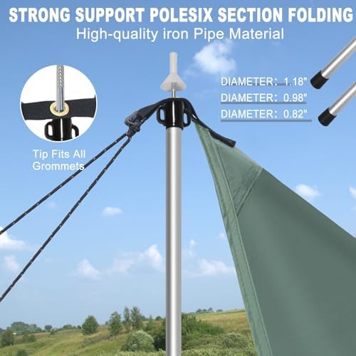 Tarp Poles, Telescoping Tent Poles, Ultra-Lightweight Portable Aluminum Sun Shade Poles That Extends Up to 7'6",Suitable for Camping, Tent, Awning, Beach Shelter(2 PCS)