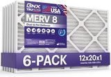 BNX TruFilter 12x20x1 Air Filter MERV 8 (6-Pack) - MADE IN USA – Dust & Pet Defense Pleated Air Conditioner HVAC AC Furnace Filters for Dust, Pet, Mold, Pollen MPR 600 – 700 & FPR 5