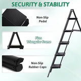 5 Step Folding Heavy Duty Step Ladder, 330 Lbs Load, Black, Iron & Plastic, 46 Inch Tall, Anti-Slip, Multi-Position, Indoor/Outdoor