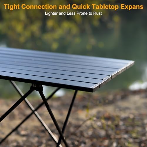 Foldable Camping Side Table, Ultralight Small Beach Aluminum, Portable Outdoor Table with Carry Bag and Storage for Picnic, Grill, Hiking, Fishing, Sand, Camping, Black