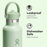 Hydro Flask 24 Oz Stainless Steel Standard Mouth Water Bottle with Flex Straw Cap and Double-Wall Vacuum Insulation