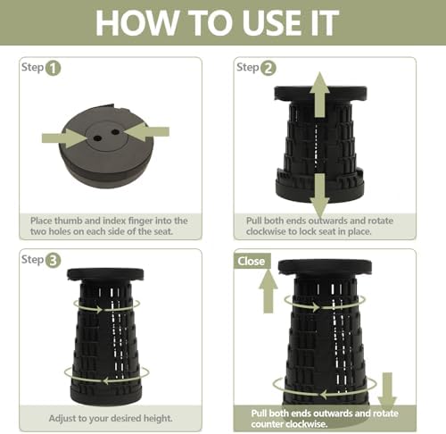 2025 Collapsible Stool Chair, Max 660lb Upgraded Folding Stool, Lightweight, Sturdy, Adjustable, Portable, Foldable Seat Stools for Outdoor Camping Fishing Hiking BBQ