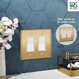 Rio Salto BRASS Metal Double Rocker Decora MIDSIZE Gold Double Light Switch Wall Plate Outlet Cover Wall Plate Receptacle Wallplate Dual Rocker Decora 2 Gang Decorator 4.92" x 4.92"