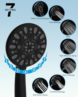 Hibbent 12'' All Metal Shower Head, High Pressure Rainfall Shower Head/Handheld Showerhead Combo/ 12'' Adjustable Curved Shower Extension Arm, 7-Spray, 71'' Hose, Showerhead Holder, Matte Black