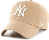 47 Brand MLB Khaki White Primary Logo Clean Up Adjustable Strap Baseball Dad Hat Cap, Adult One Size Fits All