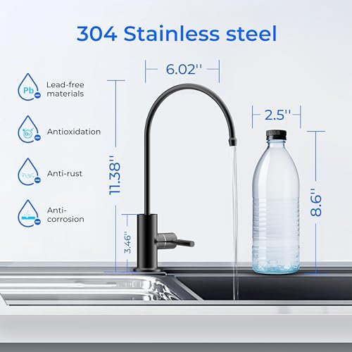 Waterdrop Filtered Water Faucet for Kitchen Sink, Reverse Osmosis, Stainless Steel, Black