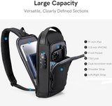 Kingsons Anti-theft Sling Backpack with Lock& Charger for Men, Small Black Casual Crossbody Bag, Mini Lightweight Chest Ipad Daypack for Travel Cycling Hiking