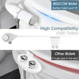 BIGCOW Ultra-Slim Bidet Attachment for Toilet - Dual Nozzle (Frontal & Rear Wash) with Adjustable Cold Water Pressure and Stainless Steel Inlet - Hygienic Solution for Fresh Cleanliness