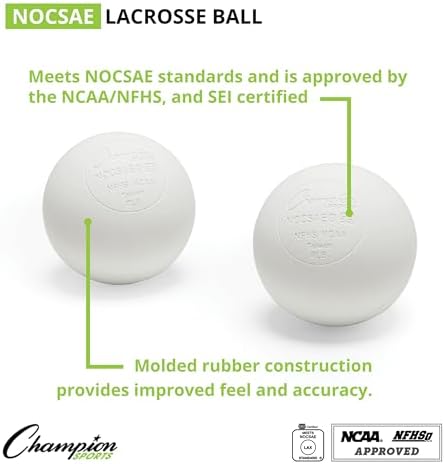 Champion Sports Lacrosse Balls: Official Size Sporting Goods Equipment for Professional, College & Grade School Games, Practices & Recreation - NCAA, NFHS and SEI Certified