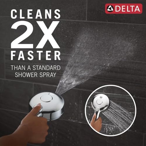 Delta Faucet 5-Setting HydroRain 2-in-1 Dual Shower Head with ProClean Spray, Chrome Round Shower Head with Hose, Hand Held Shower Head, Chrome 75419