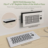 Register Booster Fan Fits 4” x 10” Register Holes, Smart Control Heating Cooling AC Vent Fan, 10-Speed Quiet Register Vent Booster Fans with Thermostat Control & Remote Control