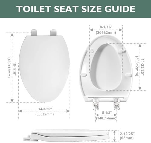 Toilet seat Elongated with Slow Close Hinges, Four Bumpers Never Loosen and Easily Remove, Two Sets of Parts, Plastic, White
