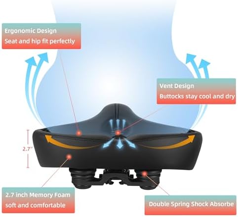 Oversized Bike Seat for Peloton Bike & Bike+, Comfort Seat Cushion Compatible with Peloton, Road or Exercise Bikes, Bicycle Wide Saddle Replacement for Men & Women, Accessories for Peloton