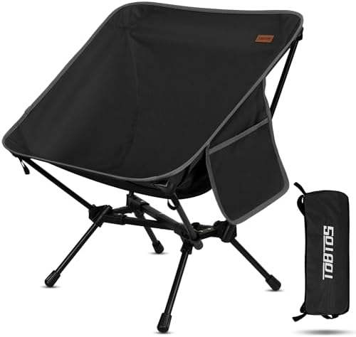 TOBTOS Ultralight Camping Chair, Portable Folding Backpacking Chair, Compact Camping Chair with Carry Bag for Outdoor Camp Hiking Backpack Beach Travel (Black)