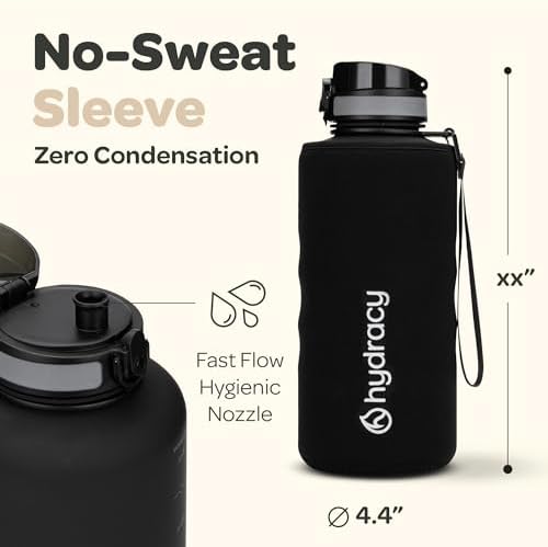 Hydracy Water Bottle with Time Marker -Large BPA Free Water Bottle & No Sweat Sleeve -Leak Proof Gym Bottle with Fruit Infuser Strainer & Times to Drink -Ideal for Fitness Sports & Outdoors