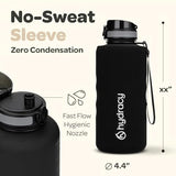 Hydracy Water Bottle with Time Marker -Large BPA Free Water Bottle & No Sweat Sleeve -Leak Proof Gym Bottle with Fruit Infuser Strainer & Times to Drink -Ideal for Fitness Sports & Outdoors