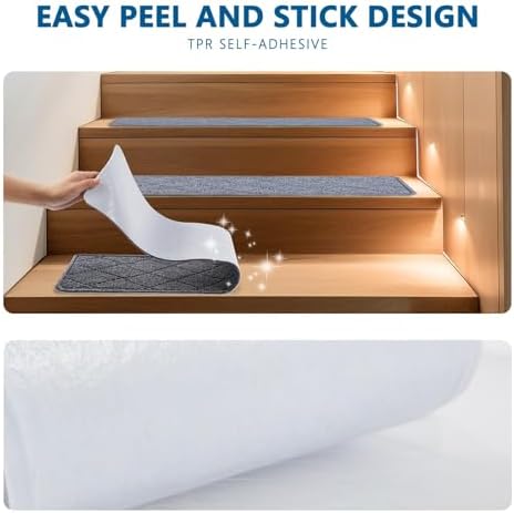 Stair Treads for Wooden Steps Indoor, KOOTETA 15 Pack 8" X 30" Non Slip Carpet Stair Treads with Reusable Adhesive for Kids Elders and Dogs, Surface Polyester TPR Backing Stair Runner Rugs, Dark Grey